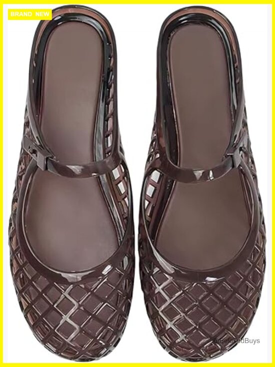 Shoes - Flat Jelly Sandals Mesh Mules Rounded Toe Slides Comfortable Summer Beach Shoes